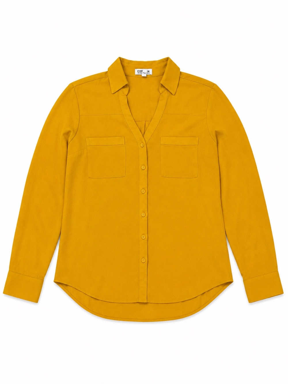 EXPRESS PORTOFINO CLASSIC BUTTON DOWN WOMENS XSMALL MUSTARD YELLOW ROLL TAB